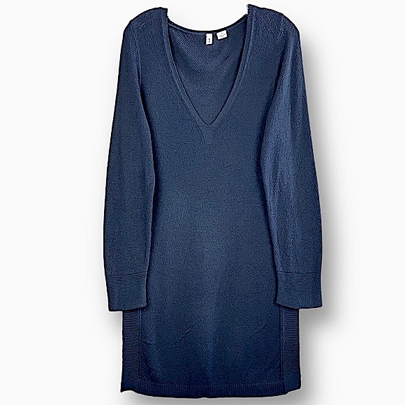 Anthropologie Moth Black Cotton Linen Rib Stitch Split Sweater Tunic Top Size M - Picture 4 of 11